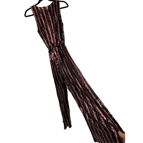 Michael Kors Sequin surplice Jumpsuit M Stretch Crop Wide Leg Sleeveless 7796 - Picture 10 of 16